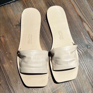 Santa Lola Brazilian Cream Minimalist Slip-On Sandals with Square Toe